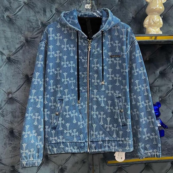 Chrome Hearts Fleece Denim Hoodie Blue